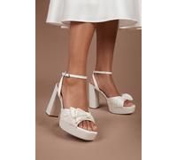 Coast Women's Bridal Lillie Satin Ruffle Detail Platform Block Heeled Sandals in White | Size: 7