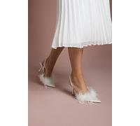 Coast Women's Bridal Marina Satin Feather Pointed Slingback High Stiletto Court Shoes in White | Size: 5 Coast White 5