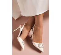 Coast Women's Bridal Selene Satin Pearl Trim Slingback High Heel Court Shoes in Ivory | Size: 7
