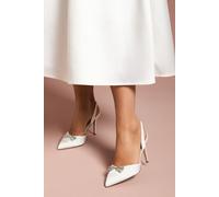 Coast Women's Bridal Wide Fit Scarlett Satin Diamante Bow Brooch Slingback High Stiletto Heel Court Shoes in White | Size: 6 Coast White 6