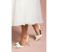 Bridal Wide Fit Tamara Satin Bow Sling Back Stiletto Court Shoes Coast White 4