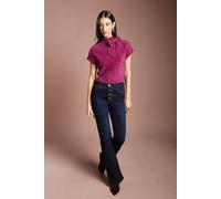 Coast Women's Brushed Short Sleeve Bow Neck Detail Crop Knitted Top in Aubergine | Size: Large