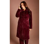 Coast Women's Burgundy Faux Fur Longline Collared Coat | Size: 10