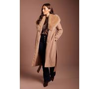 Coast Women's Camel Faux Fur Collar Occasion Belted Midi Coat | Size: 16