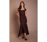 Coast Women's Cap Sleeve Bandage Hanky Hem Belted Midi Dress in Chocolate | Size: 14