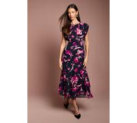 Coast Women's Cap Sleeve Floral Chiffon Midi Dress in Navy | Size: 8