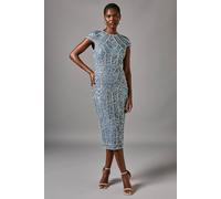 Coast Women's Cap Sleeve Pearl Embellished Pencil Dress in Dusty Blue | Size: 8