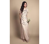 Coast Women's Cape Shoulder Embellished Maxi Dress in Champagne | Size: 14
