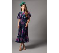 Coast Women's Cape Sleeve Chiffon Midi Dress With Pleated Skirt in Navy | Size: 12 Coast Navy 12