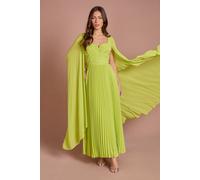 Coast Women's Cape Sleeve Sweetheart Neckline Pleated Maxi Dress in Chartreuse | Size: 10