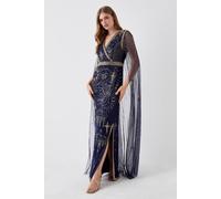 Coast Women's Celestial Hand Embellished Cape Back Maxi Dress in Navy | Size: 12 Coast Navy 12