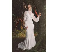 Coast Women's Chiffon Overlay Bohemian Long Sleeve Maxi Wedding Dress in Ivory | Size: 8 Coast Ivory 8