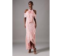 Coast Women's Cold Shoulder Jacquard Midi Dress With Wrap Skirt & Tie Neck in Pink | Size: 10 Coast Pink 10