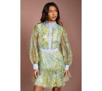 Coast Women's Collared Printed Mesh Mini Dress in Yellow | Size: 14