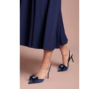 Coast Women's Collette Satin Embellished Bow Detail High Heel Slingback Court Shoes in Navy | Size: 8 Coast Navy 8