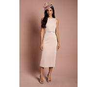 Coast Women's Column Embellished Waist Ponte Midi Dress in Mocha | Size: 14 Coast Mocha 14