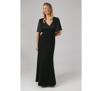 Coast Women's Contrast Satin Angel Sleeve Open Back Bridesmaid Dress in Black | Size: 8 Coast Black 8