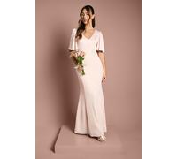 Contrast Satin Angel Sleeve Open Back Bridesmaid Dress Coast Blush 10