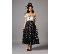 Coast Women's Contrast Spot Bandeau Ruffle Midi Dress in Mono | Size: 10 Coast Mono 10