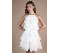 Coast Women's Corsage Trim Layered Halter Neck bridal Mini Dress in Ivory | Size: 12