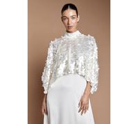 Coast Women's Couture Disk Sequin Cape Satin Maxi Bridal Dress in Ivory | Size: 14