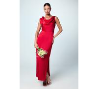 Coast Women's Cowl Detail Tie Shoulder Column Satin Maxi Bridesmaid Dress in Red | Size: 12 Coast Red 12