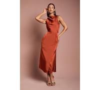 Coast Women's Cowl Neck Sleeveless Satin Midi Dress in Bronze | Size: 10