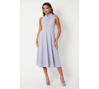 Coast Women's Crepe Pleat Collar Full Skirt Midi Dress in Blue | Size: 12 Coast Blue 12