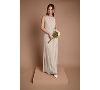 Coast Women's Crew Neck Linear Beadwork Wedding Dress in Oyster | Size: 8