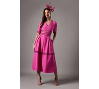 Coast Women's Crochet Insert Crepe V Neck Midi Dress in Pink | Size: 10 Coast Pink 10
