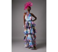 Coast Women's Cross Neck Printed Frill Skirt Maxi Dress in Navy | Size: 10 Coast Navy 10