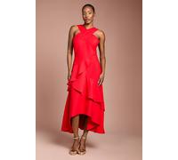 Coast Women's Cross Neck Ruffle Crepe Midi Dress in Red | Size: 12 Coast Red 12