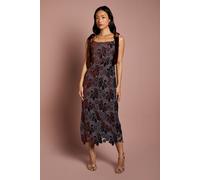 Coast Women's Cut Out Velvet Lace Tie Shoulder Column Midi Dress in Toffee | Size: 14 Coast Toffee 14