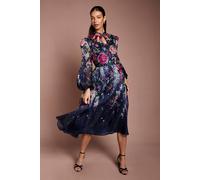 Coast Women's Cutout Printed Organza Midi Dress in Navy | Size: 18