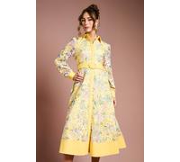 Coast Women's Cutwork Lace Printed Shirt Dress in Yellow | Size: 14