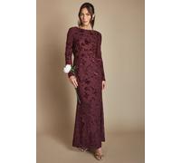 Coast Women's Devore Mesh Cowl Back Bridesmaid Maxi Dress in Malbec | Size: 16