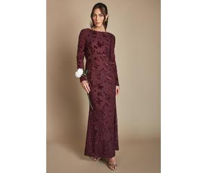 Coast Women's Devore Mesh Cowl Back Bridesmaid Maxi Dress in Malbec | Size: 8