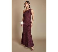 Coast Women's Devore Mesh Drape Shoulder Bridesmaid Maxi Dress in Malbec | Size: 10
