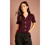 Coast Women's Diamante Button Detail 3/4 Flare Sleeve Knitted Top in Fig | Size: XL