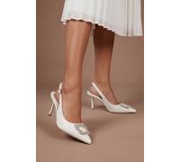 Coast Women's Diana White Faux Leather Square Coloured Trim Medium Stiletto Heel Slingback Court Shoes | Size: 3