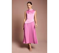 Coast Women's Drape High Neck Pleated Skirt Midi Dress in Pink | Size: 10
