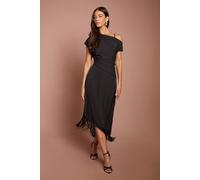 Coast Women's Drape Sleeve Asymmetric Fringed Hem Midi Dress in Black | Size: 14