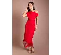 Coast Women's Drape Sleeve Asymmetric Fringed Hem Midi Dress in Red | Size: 8 Coast Red 8