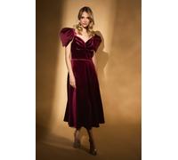 Coast Women's Drape Sleeve Structured Velvet Midi Dress in Wine | Size: 12 Coast Wine 12