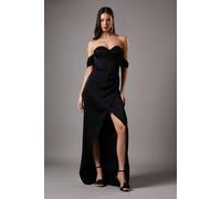 Coast Women's Draped Bardot Corset Satin Black Maxi Dress | Size: 10