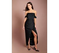 Coast Women's Draped Bardot Corset Satin Black Maxi Dress | Size: 14