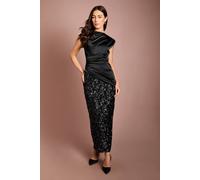 Coast Women's Draped Satin Bodice Sequin Maxi Dress in Black | Size: 12 Coast Black 12