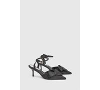 Coast Women's Ella Satin Ankle Strap Bow Detail Medium Stiletto Heel Court Shoes in Black | Size: 4