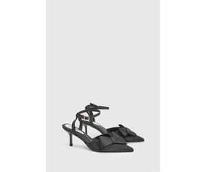 Coast Women's Ella Satin Ankle Strap Bow Detail Medium Stiletto Heel Court Shoes in Black | Size: 8