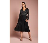 Coast Women's Embellished Wrap Bodice Midi Dress With Pleated Skirt in Black | Size: 10 Coast Black 10